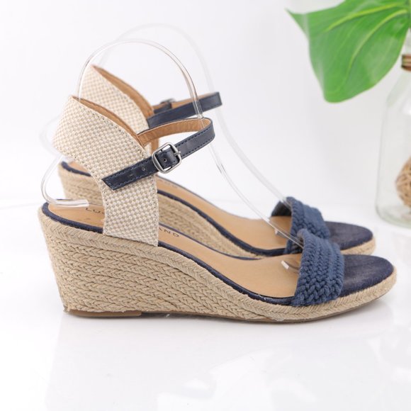 Lucky Brand Katereena Sandal Espadrille Wedge Ankle Strap Braided Blue Size 8.5 - Picture 4 of 12